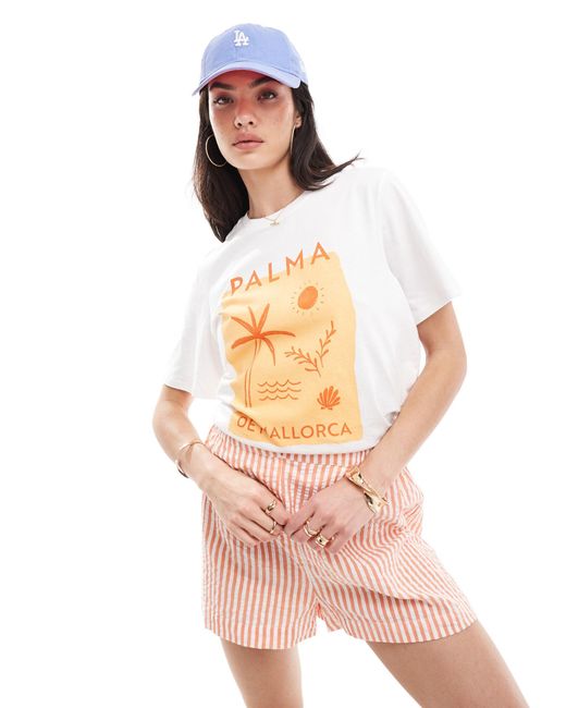 T-shirt à imprimé « palma de mallorca » sur le devant Pieces en coloris White