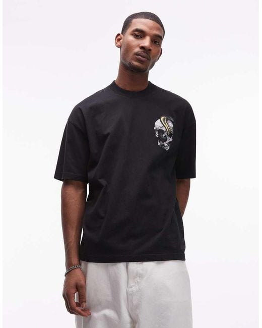 AllSaints Black Snake Skull Graphic Tee for men