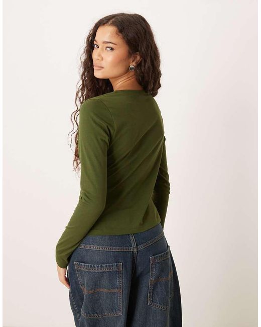 ASOS Green Circular Design Collection Asymmetric Neck Long Sleeve Tee