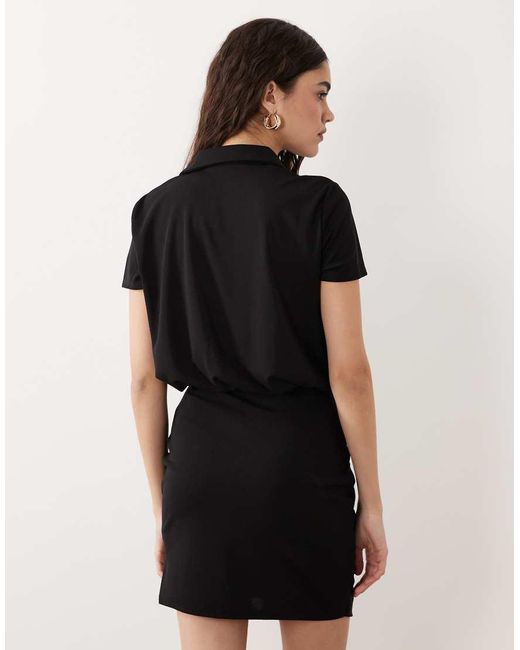 ASOS Black Short Sleeve Shirt Detail With Wrap Skirt Mini Dress