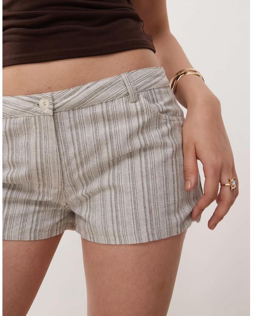 Motel Natural Ada Striped Fitted Micro Shorts