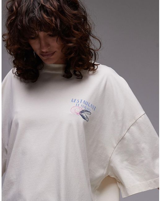 T-shirt oversize à imprimé huîtres - écru TOPSHOP en coloris Gray