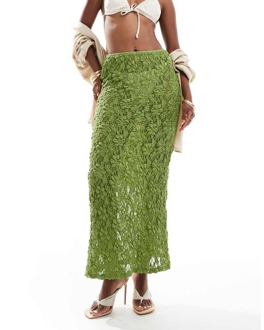 ASOS Green Sheer Full Lace Maxi Skirt With Seam Detail