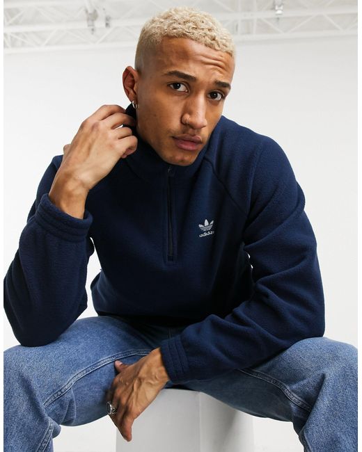 Adidas Originals Blue 1/4 Zip Fleece Sweatshirt for men