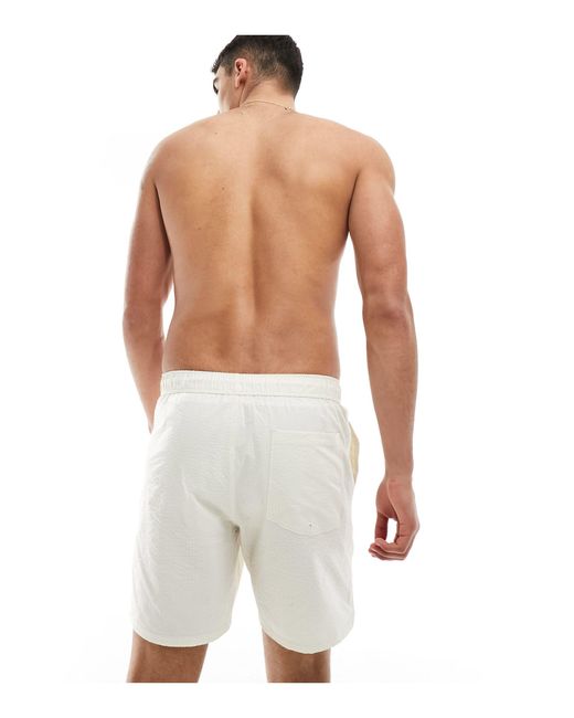 ASOS White Seersucker Swim Shorts for men