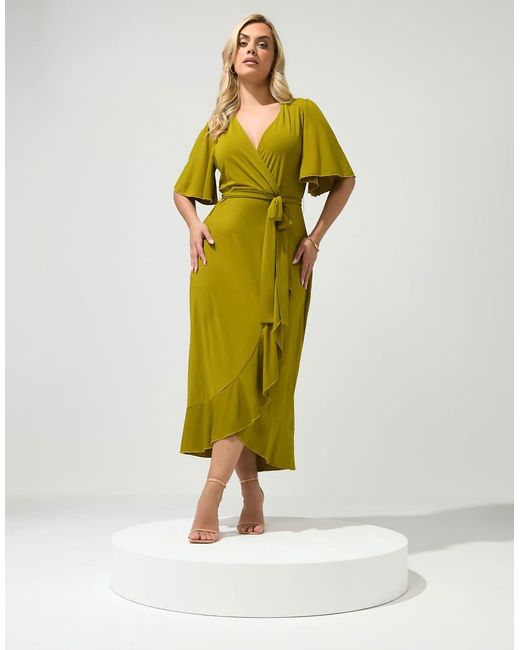 Yours Clothing Green Ruffle Hem Wrap Dress