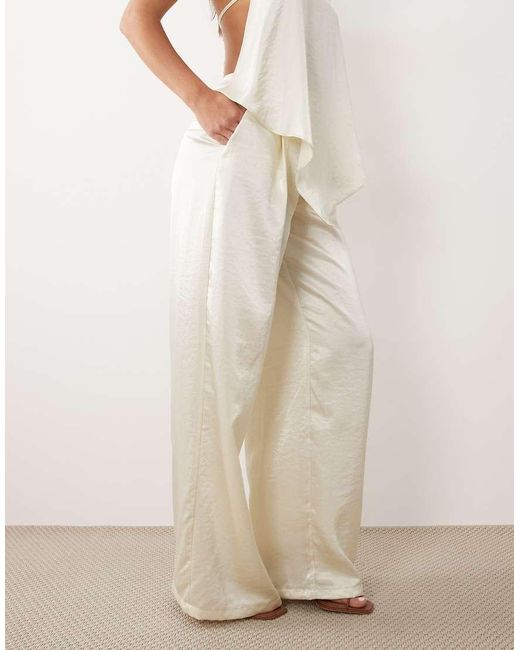 Missy Empire Natural Missy Empire Satin Wide Leg Pants