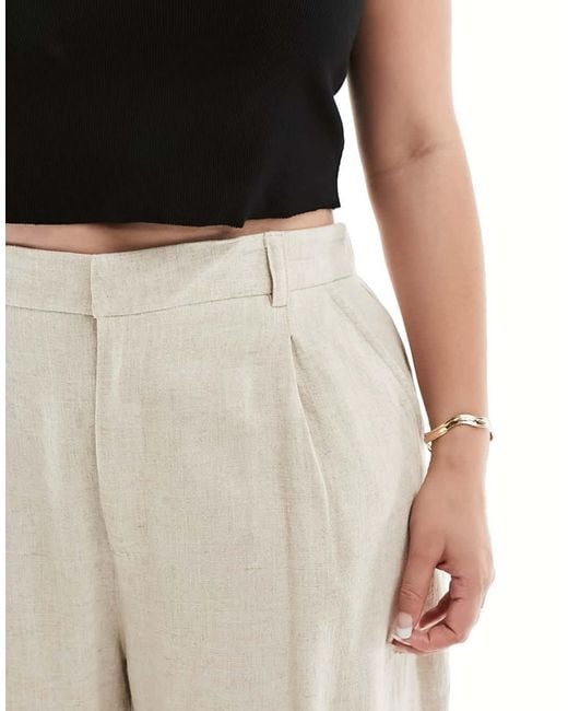 ASOS Natural Asos Design Curve Relaxed Straight Leg Linen Blend Pants