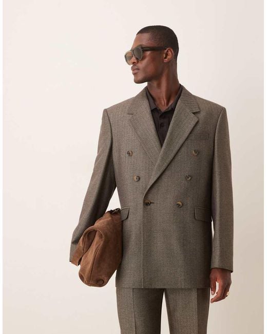 Chaqueta De Traje Marrón Holgada Con Patrón De Espiga De Tejido Efecto Lana De ASOS de hombre de color Gray