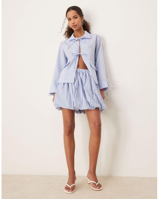 Ghospell Blue Stripe Puffball Mini Skirt