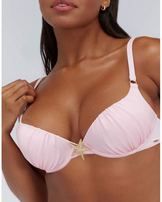 Boux Avenue Brown Tahiti Push Up Bikini Top Summer Padded Cups Swimwear