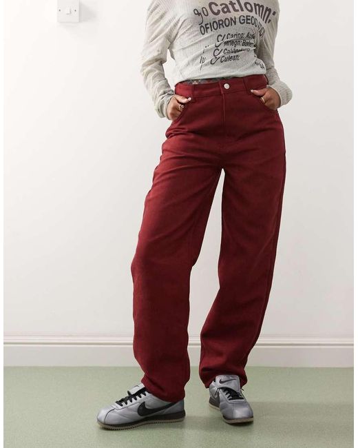 Reclaimed (vintage) Broek Met Rechte Pijpen Van Imitatiesuède in het Red