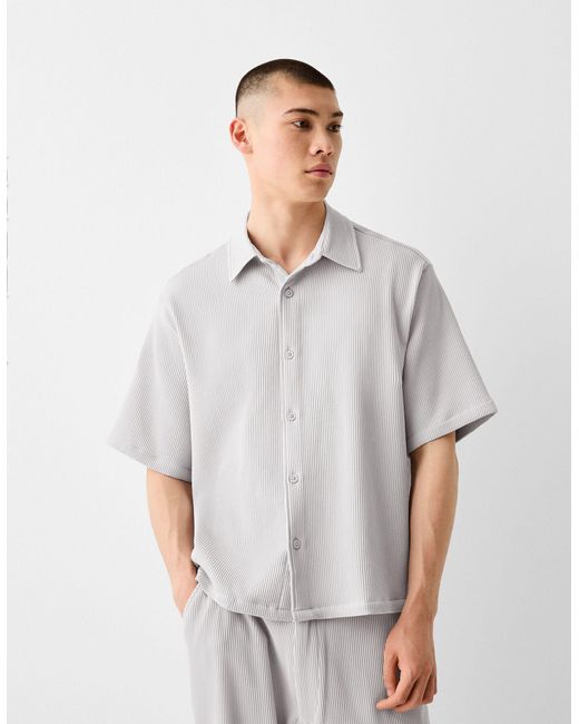 Chemise d'ensemble plissée Bershka pour homme en coloris White