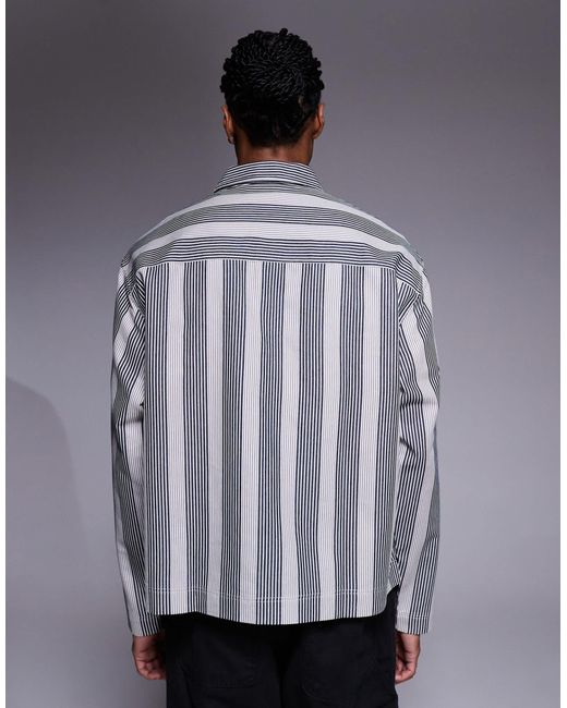 ASOS Gray Boxy Oversized Stripe Shirt for men