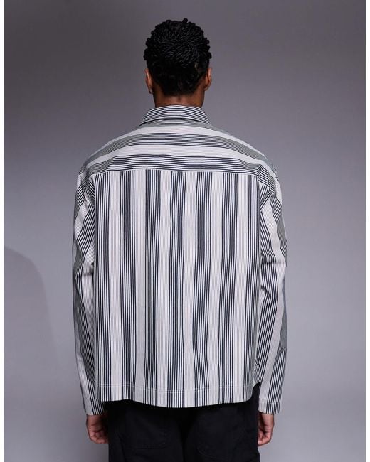 ASOS – kastiges, gestreiftes oversize-hemd in Gray für Herren