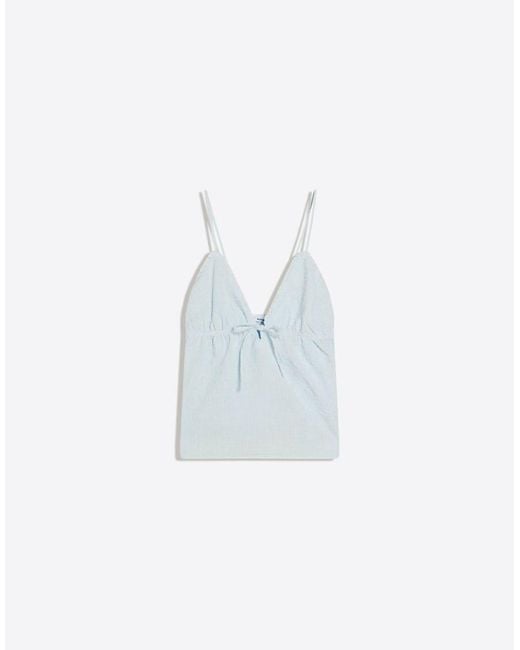 Bershka Blue Ruffle Strap Top
