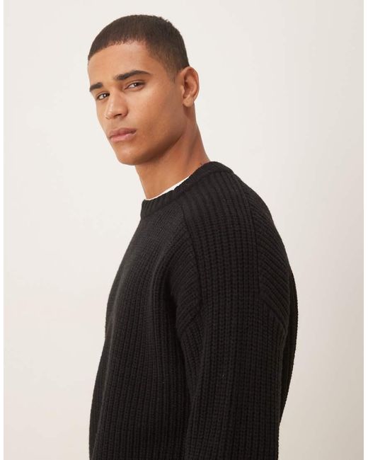 ASOS Black Oversized Heavyweight Knitted Wool Blend Rib Jumper for men