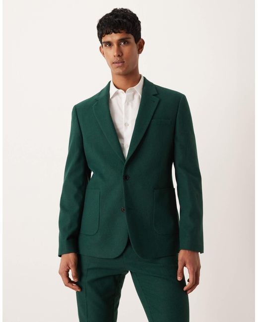 ASOS Green Wool Slim Suit Jacket for men