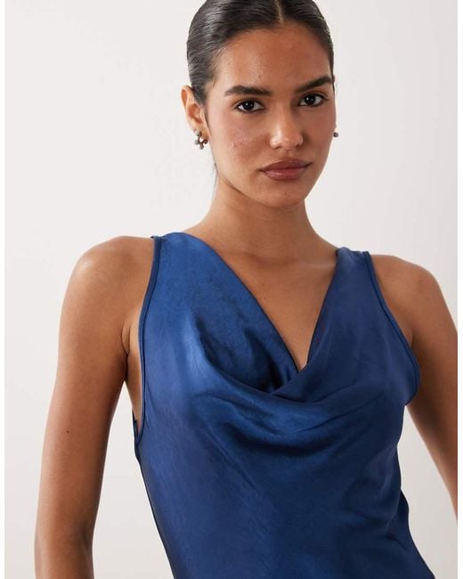 New Look Blue Cowl Neck Satin Mini Dress