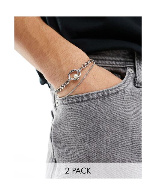 ASOS Gray 2 Pack Mixed Bracelet Set With Faux Pearl for men