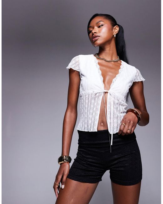 Princess Polly Blue Fold Over Lace Mini Shorts