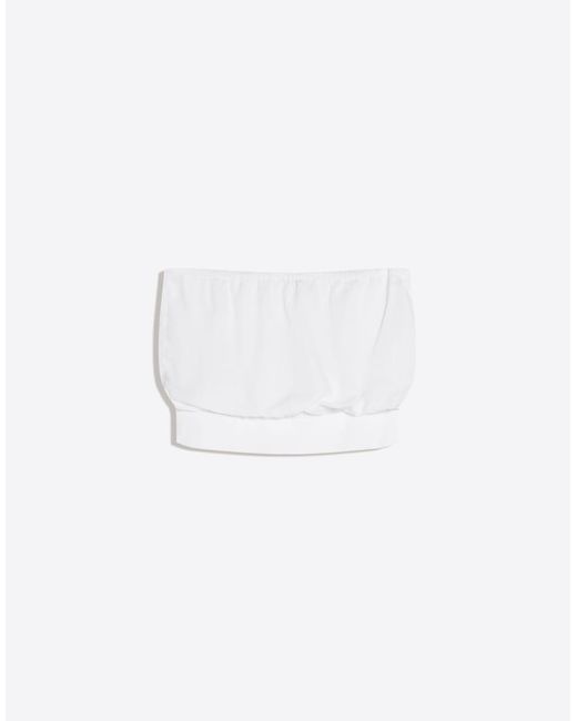 Bershka White Bandeau Top With Linen