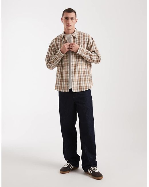 ASOS Natural Oversized Check Shirt for men