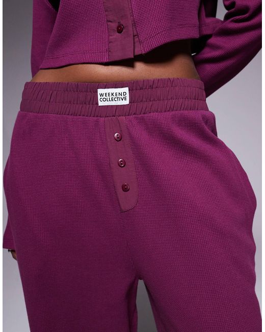 ASOS Purple Weekend Collective Waffle Wide Leg Trackies With Nylon Detail