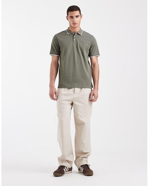 Jack & Jones Green Premium Tipped Collar Polo for men