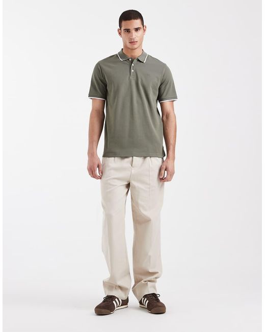 Jack & Jones Green Premium Tipped Collar Polo for men