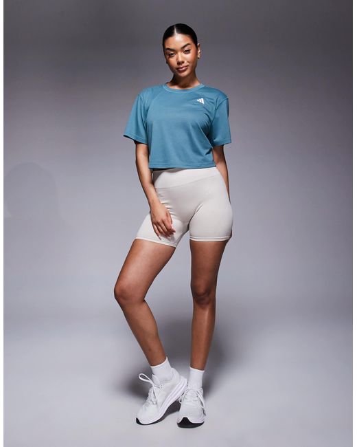 Adidas training - t-shirt crop top coupe carrée - sarcelle Adidas Originals en coloris Blue