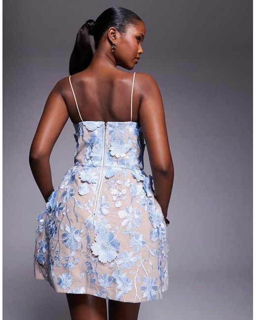 Jarlo Blue Ronie Structured Floral Lace Mini Dress