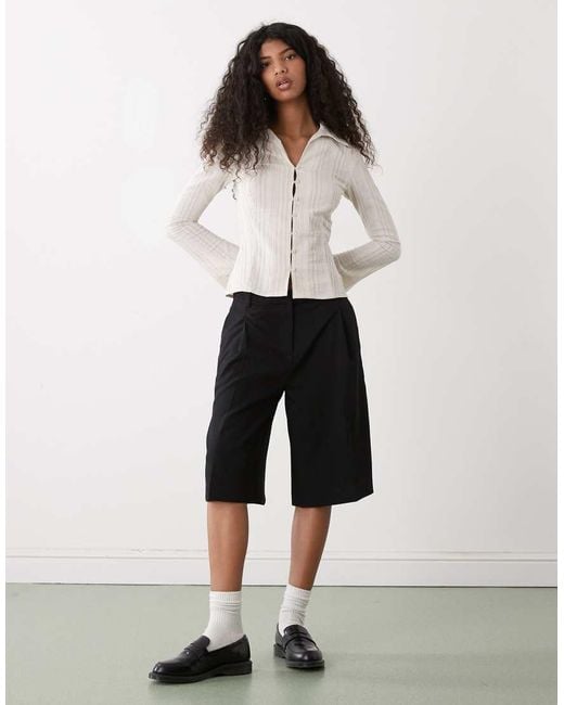 Weekday White Button Up Long Sleeve Shirt