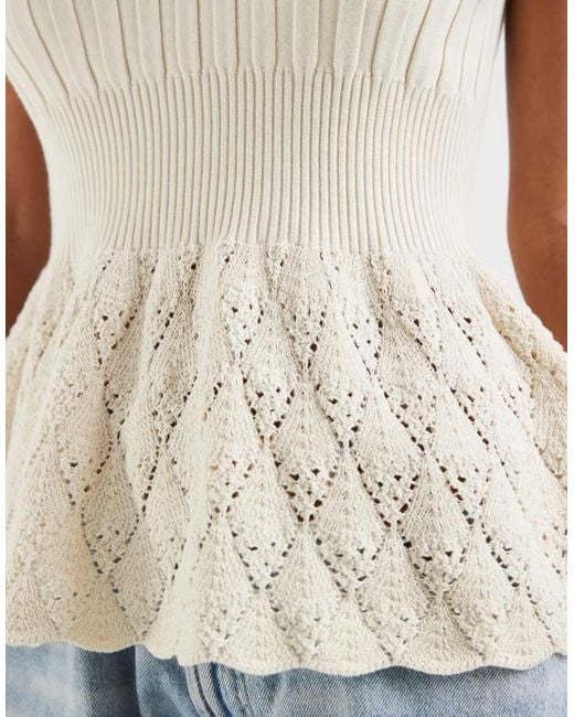 Object White Knitted Peplum Hem Cami Top With Pointelle Detail