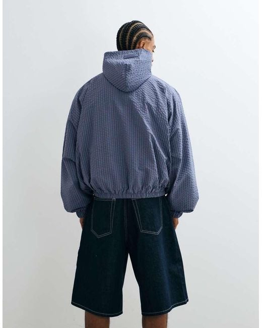 CERNUCCI Blue Nylon Check Hooded Windbreaker for men