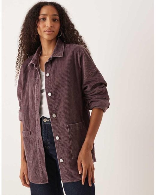 Roxy Red Kick Back Washed Cord Button Down Shirt Jacket