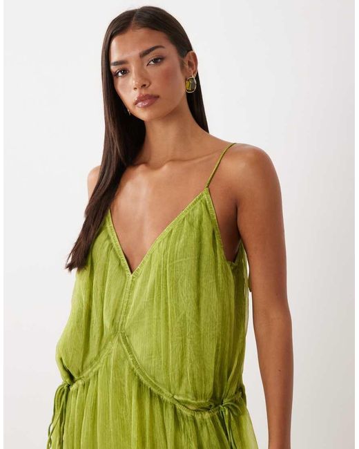 ASOS Green Smock Cami Maxi Dress With Tie Side Detail