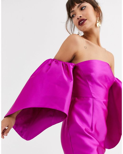 ASOS Structured Midi Dress With Extreme Sleeve in Purple | Lyst