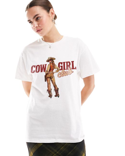 T-shirt oversize à imprimé cowgirl club ASOS en coloris White