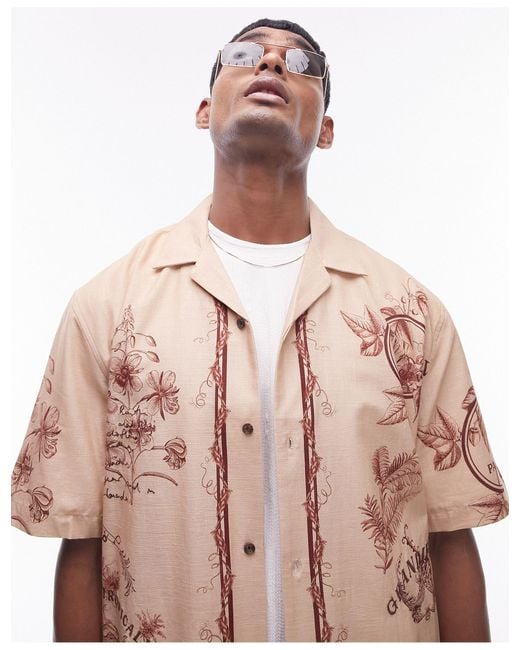 Topman Multicolor Short Sleeve Relaxed Border Print Shirt for men