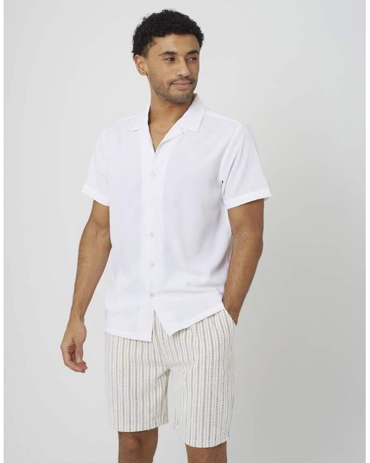 Brave Soul White Textured Revere Collar Short Sleeve Shirt for men