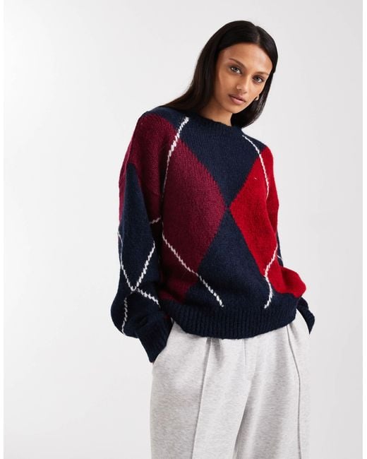 Pull à motif losanges - bordeaux et Tommy Hilfiger en coloris Red