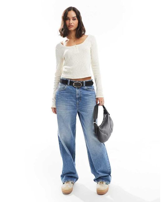 ONLY White Long Sleeve Ribbed Scoop Neck Top