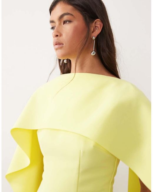 ARRANGE Yellow High Neck Ruffle Cape Overlay Maxi Dress