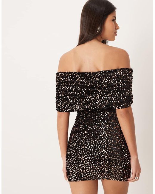 ASOS Black Velvet Sequin Extreme Ruched Bardot Mini Dress