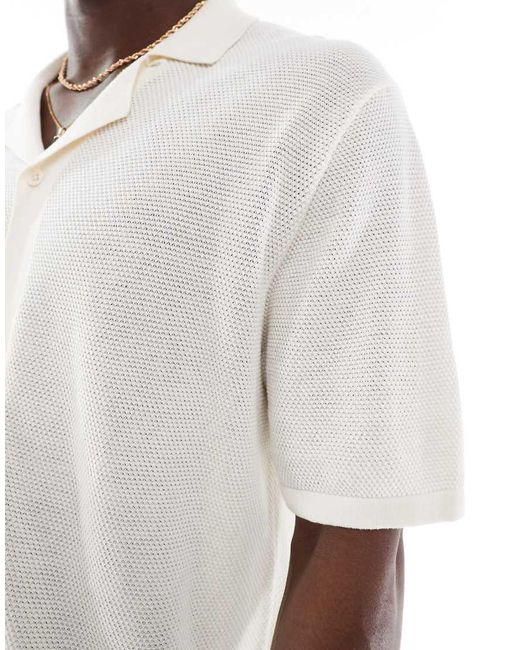 Jack & Jones Oversized Gebreide Polo Met Knoopsluiting in het White voor heren