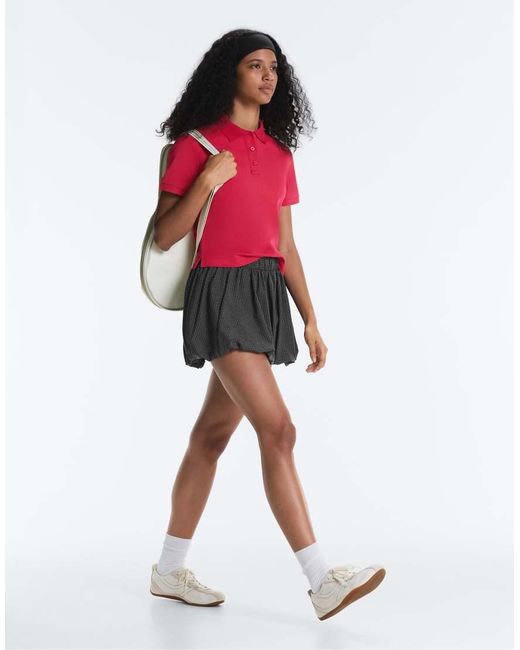 Oysho Red Short Sleeve Piqué Polo Shirt