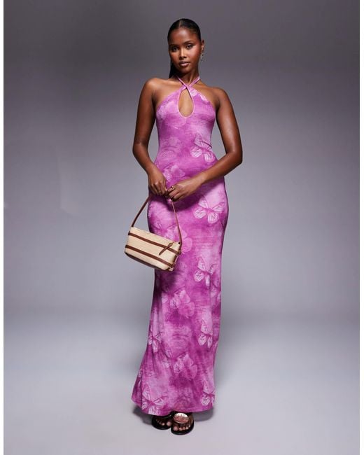 Princess Polly Purple Nathaleia Halterneck Keyhole Detail Open Back Maxi Dress