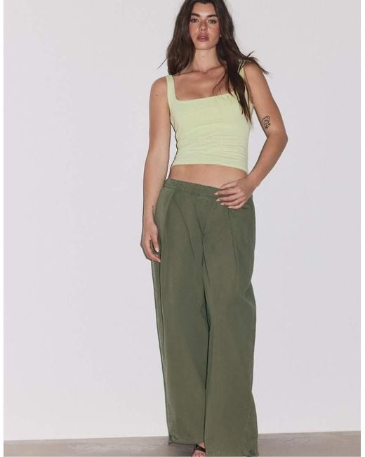 Stradivarius Green Tank Top With A Square-cut Neckline