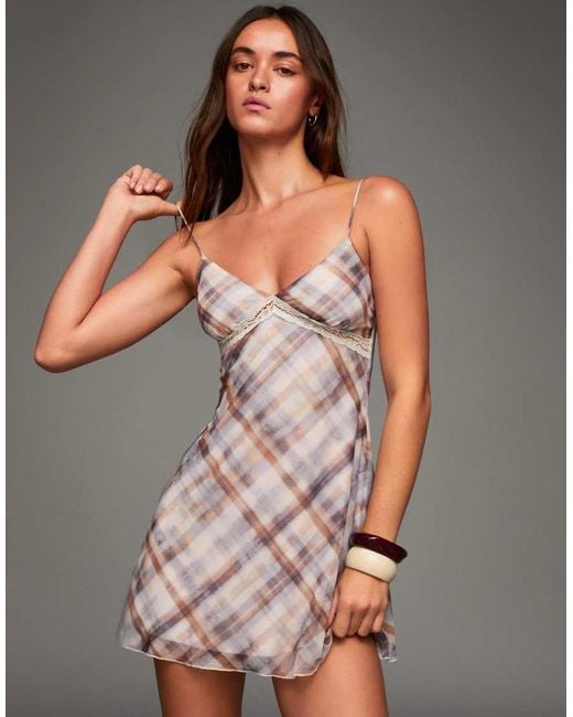 Bershka Gray Printed Strappy Mini Dress